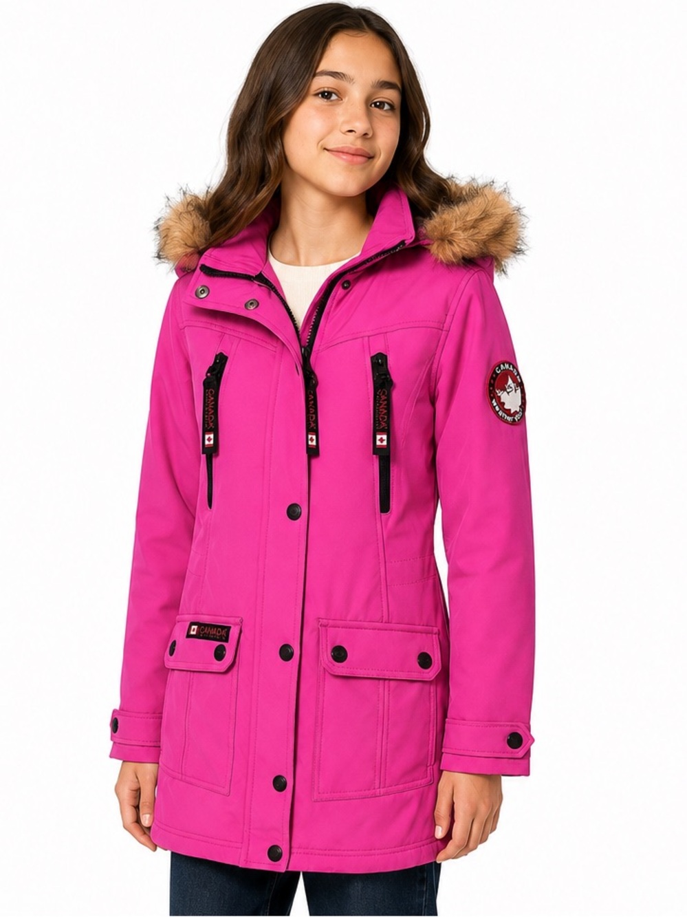 Canada Weather Gear Girls L 14/16 Pink Funnel Neck Fleece Lined Softshell Anorak